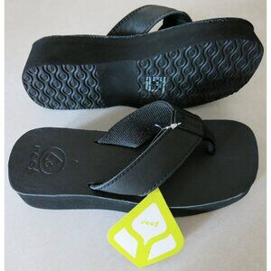 NWT $80 REEF Leather BUTTER Slide Sandal Platform Thong Flip Flops BLACK - 6